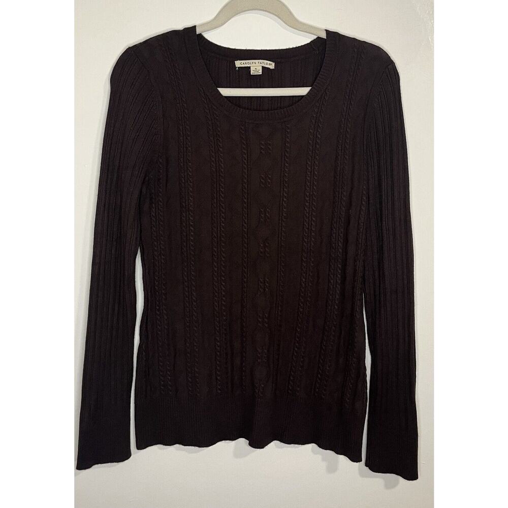 Carolyn Taylor L Vintage Chocolate Brown Cable Knit Pullover
